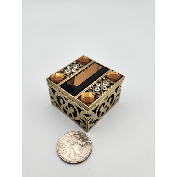 Other - Jeweled Trinket Box Lidded Enameled Inside Beveled Rhinestones‎ Vtg Magnetic Lid